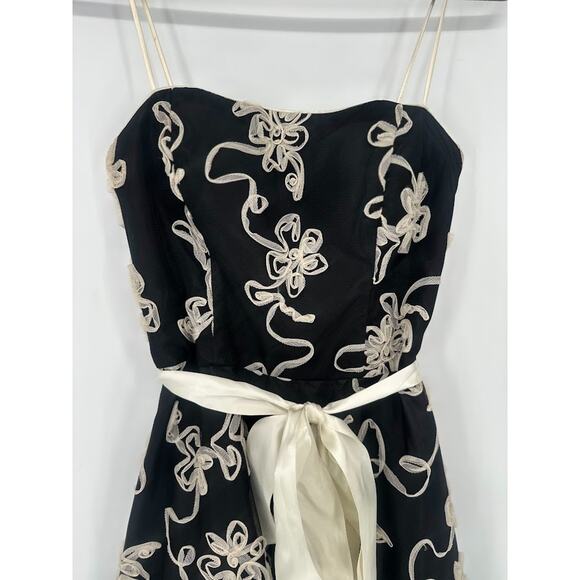 Masquerade Dress Black Cream Y2K Formal Prom Party Cocktail Ribbon Belt Size 7/8 - Picture 3 of 7